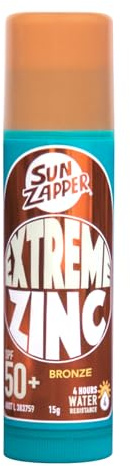 Bâton solaire minéral au zinc extrême Sun Zapper (Bronze) – Protection UVA/UVB SPF 50+ – Teint bronze/foncé – Fabriqué en Australie