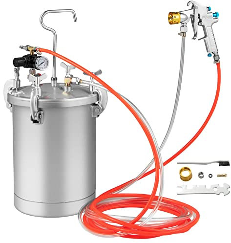 TANGZON 15L Paint Pressure Tank, Pressure Paint Pot Tank with Spray Gun, Double Pipe, Spray Range, Paint Flow & Air Volume Adjustable Knobs, Commercial Paint Spray Set for Roof Wall Furniture Vehicle