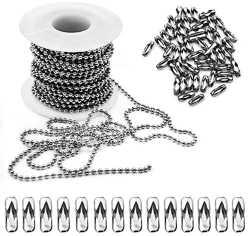 MIPIACE 10m Catena a Palline in Acciaio Inossidabile 2,4 mm con 50 Connettori Corrispondenti Catena di Perline per Creare Portachiavi Collane e Braccialetti Personalizzati e Decorazioni Natalizie