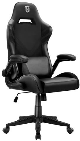 LXRADEO Gaming Chair Ergonomic Office Recliner for Computer with Massage Lumbar Support, Racing Style Armchair PU Leather E-sports Gamer Chairs with Flip-up Armrest Black.