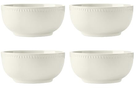 Mikasa Cranborne Set de 4 Cuencos de Cereales de Gres, Servicio para 4, Juego de 4 Cuencos de Cereal en Gres, 15cm, Crema - Apto para Microondas y Lavavajillas