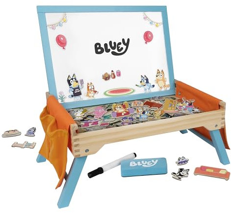 Bluey 102D Creation Station - 2-in-1 Magnetic Whiteboard & Lap Tray for Kids 3+, Portable Learning & Snack Surface, Sturdy & FSC-Certified, Promotes Literacy & Numeracy Skills, Kid-Safe