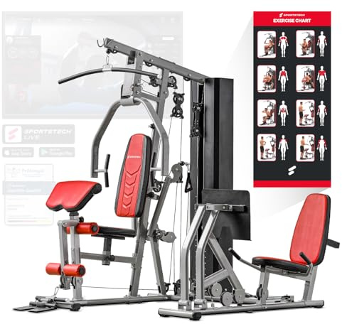 Sportstech HGX100/HGX200/HGX300 - Stazione di Forza Premium per Innumerevoli Varianti d'Allenamento, Palestra Multifunzionale per Casa con Scalatore o Pressa per le Gambe, Realizzata in Materiale EVA