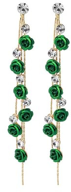 TOFBS Ohrringe Damen Rose Lang Hängend Ohrringe mit Zirkon Quasten Elegant Blume Statement Tropfen Ohrstecker Ohrringe Hochzeit Schmuck Für Frauen Mädchen