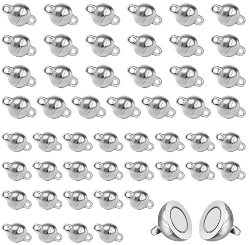 Sixfolo 50 Piezas Cierre Magnético para Pulseras y Collares,Cierre Magnéticos Redondos Plata Cierre de Cadenas Magnético Cierre de Bisuteria Magnéticos para Joyería,Pulseras,Collares(6mm y 8mm)