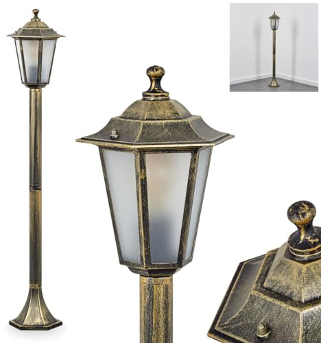 HOFSTEIN Außenstehleuchte Loria, Außenwegeleuchte aus Metall/Milchglas in Gold-Braun, Wechselscheiben Klar, Wegeleuchte im Landhaus/Antik/Retro/Vintage-Design, Garten, Terrasse, Höhe 99 cm, E27, IP44