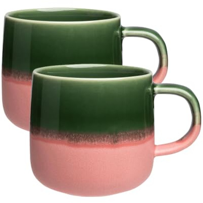 Set di 2 tazze in ceramica per caffè, tè, cacao, tazza da caffè grande, cappuccino, tazze da tè con manico, colore: rosa vintage, 390 ml