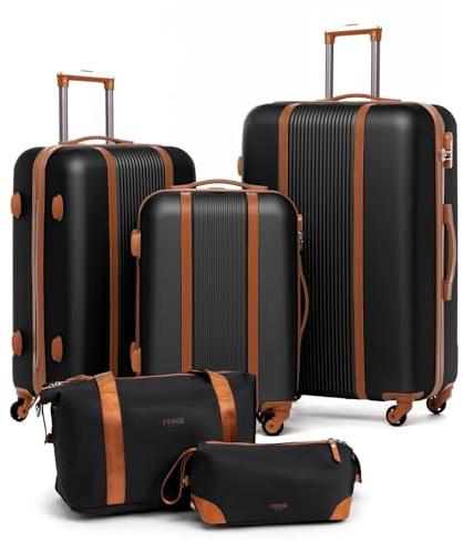 FERGÉ Kofferset Hartschale 5-teilig Milano 3 Größen Hartschalenkoffer Set + Reisetasche + Kulturbeutel - 3er Set Reise-Koffer 4 Rollen, leicht Reisen schwarz