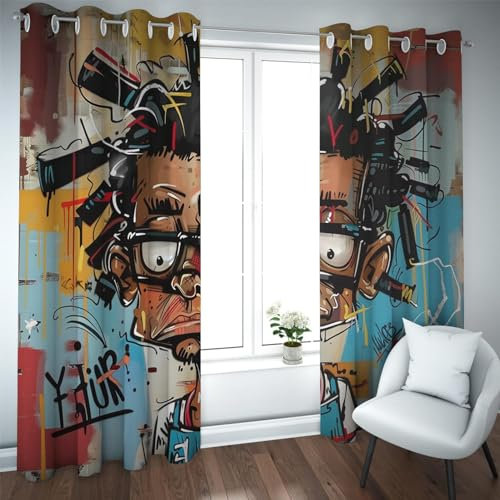 TOANGWALL Graffiti Street Art Verdunkelungsvorhänge für Kinder Schlafzimmer Wohnzimmer Dekor Cartoon Charakter Muster Bleistift Plissee Fenster Drapes 2 Panels B117xH160cm