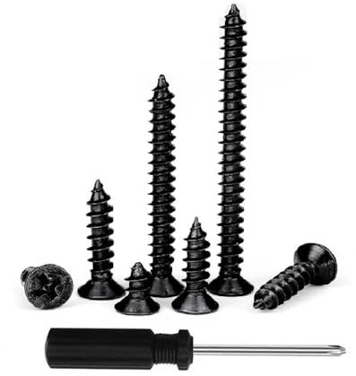 Metallschrauben 50 Stück M4 selbstschneidende Kreuzschlitzschrauben (mit Schraubendreher), schwarze Mini-Schraube M1-M6, 4,8 kleine Kreuzschlitzschraube aus Karbonstahl für elektronische Reparaturen (