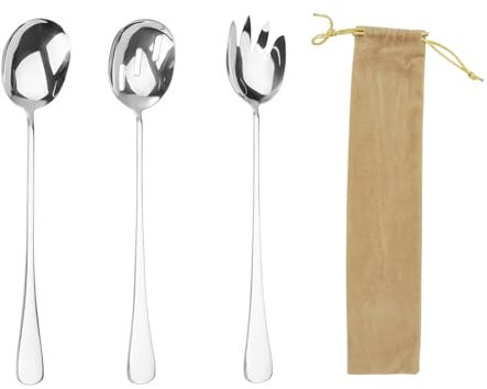 KAHOUI 3 Stück Salatbesteck Edelstahl, Salatschüssel Göffel mit Dickem Griff, Polierter Salat Servierlöffel, Salat Spork Servierlöffel Groß Lange Löffel für Familiencamping Reisen im Freien