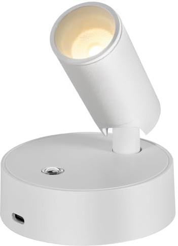 Cefrank LED-Strålkastare | Sladdlös & Dimmbar | 4000K Daylight | 2000mAh Låg Energiförbrukning | 320° Roterbar | Enkelinstallation på Skrivbord, Skåp, Sängbord | 1 Vit Enhet