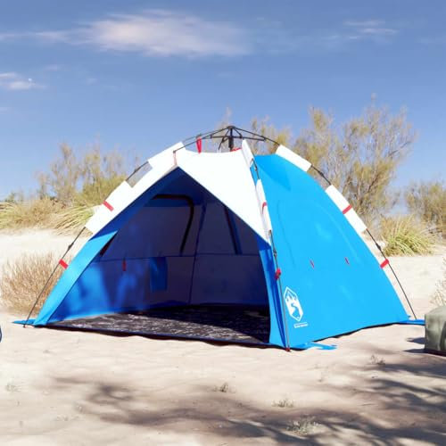 AUVYI Strandzelt 3 Personen Azurblau Quick Release Wasserdicht 190T Polyester mit PU-Beschichtung 201x197x142 cm