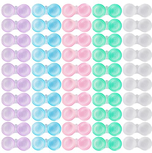 KAOPET 50 Pack Contact Lens Cases, Transparent Contact Cases Bulk in 5 colors, Cute Contact Lenses Case Leak-proof, Eye Contact Case for Home and Travel
