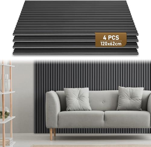 Ollewiellan Akustikpaneele 2.88㎡ 4er Wandpaneele Holz Grau und Filz 120x60CM Holzpaneele,Wandverkleidung holz für Studio und Zuhause Innenwanddekoration –Wandpaneele Grau