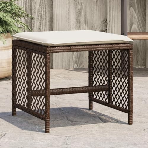 Xichuzi Gartenhocker mit Kissen 4 STK. Braun 41x41x36 cm Poly Rattan, Balkon Hocker, Fusshocker Garten, Hocker Garten, Fußhocker Für Sessel, Gartenmöbel Hocker - 365051