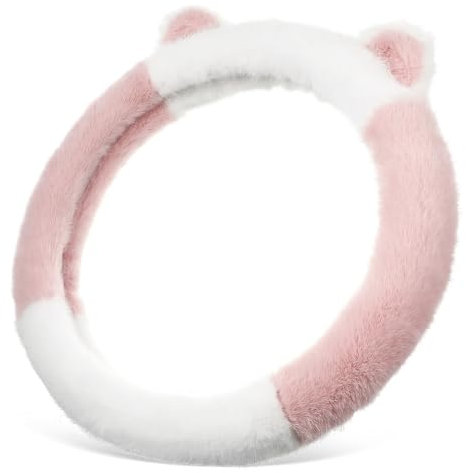 BUGUUYO Flauschiger Lenkradbezug Auto Lenkradschutz Winter Rutschfest Weich Mit Niedlichen Ohren Damen Geschenk Rosa Autodekoration