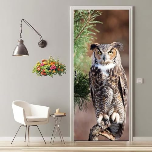 Türbekleben Eule Türtapete, Selbstklebend TürPoster Eule Türbilder, 3D Fototapete Türfolie Poster Tapete Türaufkleber Tür Tapeten 77 x 200 cm q2636