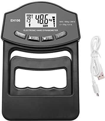 Dinamometro, 396Lbs/180Kg Dinamometro digitale a mano Misuratore di forza della presa USB Schermo LCD Hand Grip Dinamometro Tester di forza della presa(Black Grip Meter)