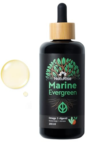 NatuRise® Omega 3 Vegan - 4700mg Algenöl pro Tag davon 3139mg Omega 3 (DHA, EPA & DPA) - Hochdosiert – 200ml – Laborgeprüft– Pipette mit Dosierskala - UV-Glas (Blutorange + Zitrone)