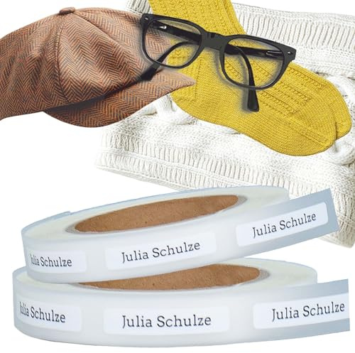 Kiwistar - Namensaufkleber zum Aufbügeln mit Wunschtext - 100 Stück - 8 x 1cm - weiß - Bügeletiketten für Kleidung in Pflegeheim, Seniorenheim & Altersheim - waschfest, personalisierbar, langlebig