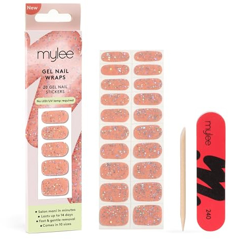 Mylee Gel Nail Wraps [Candy Floss] - 20 Pre-Cured Gel Stickers | Instant Mani, No Lamp Needed, Chip-Resistant, Glossy Finish, Lasts Up to 14 Days – Easy to Apply