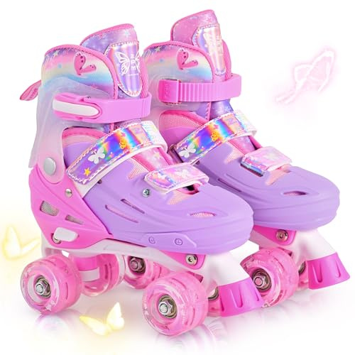 2PM SPORTS Verstellbare Rollschuhe für Kinder Anfänger | 4 Größen verstellbar, ABEC-7 Kugellager, 82A PU-Rollen, Aluminiumrahmen, dreifacher Schutz