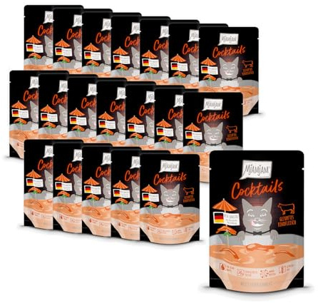 MjAMjAM - Deliziosa bevanda per gatti - Cocktails – Carne di manzo sfilacciata, Confezione da 20 (20x40), senza cereali