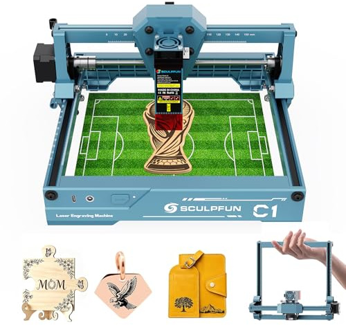 SCULPFUN C1 Laser Graviermaschine Tragbare, 3W Mini Lasergravierer für Holz, Metall, Acryl, Lede, 150×130mm Gravierbereich, 1-Schritt-Installation Gravieren für Anfänger
