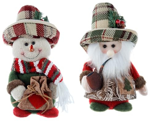 LIbgiubhy 2Pcs Santa And Snowman Plush Dolls Set Vintage Checkered Hat Figurines For Seasonal Christmas Home Adornment Ornaments