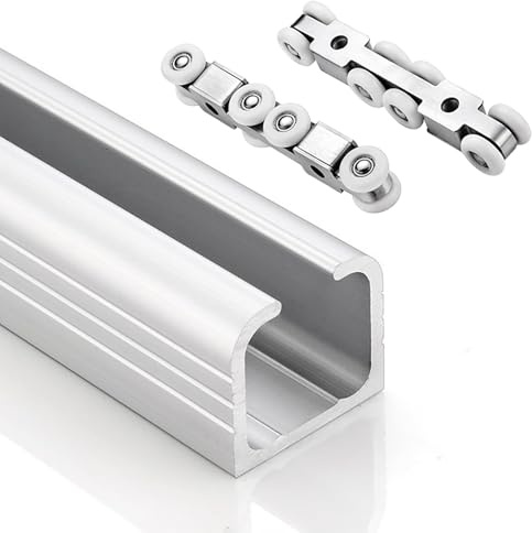 360 300 240 180 120 96 72 Inch 60-in Wardrobe Door Sliding Closet Door Track Kit, Heavy Duty Pocket Door Roller And Rail Hardware Replacement, Single Track Barn Door(Silver,30ft/914.4cm/360in)