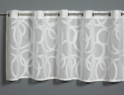 Sehlbach Bistrogardine Scherli Kreise, Weiß, 135 x 50 cm Bistrogardine, Elegantes Muster, Blickdicht, Lichtdurchlässig, Ösenaufhängung, Stilvolle Dekoration
