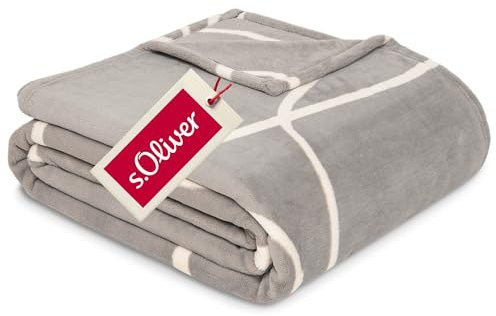 s.Oliver Kuschelsoft Decke 150x200 - flauschig, warm & waschbar, Kuscheldecke hellgrau