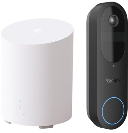 Reolink Video-Türklingel mit Home Hub Mini – Batteriebetriebene Türklingel mit Kamera, 2,4/5 GHz WLAN, intelligente Erkennung, Keine monatliche Gebühr