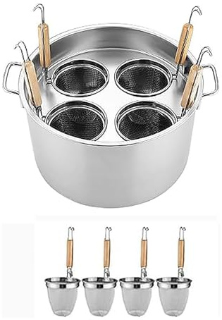 GIQKDZNUO Cuocipasta, pentola per Pasta in Acciaio Inox a 4 Fori con cestello/Coperchio/divisore, Resistenza alle Alte e Basse Temperature/Tenuta Forte, per Cucina e Ristorante