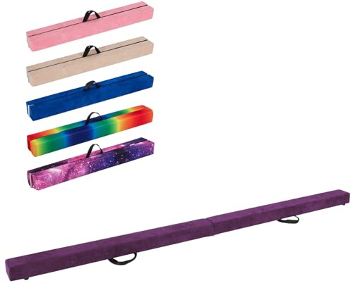 GYMAX 7FT/9FT Folding Gymnastics Balance Beam, Professional Training Beam with Carry Handles, Solid Wood Base and Anti-slip Bottom, Floor Gymnastics Equipment for Home Gym (Purple, 9FT)