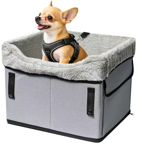 Newthinking Dog Car Seat with Seat Belt, Pet Carseat Booster Carrier with Soft Cushion and Cover for Puppy Cat Travel, Easy to Fold and Carry