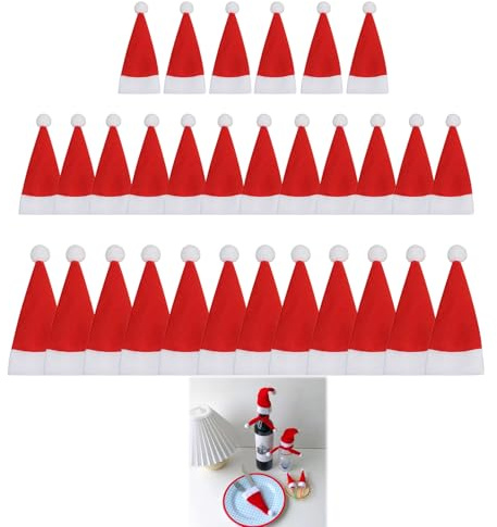 30 Stück Mini Weihnachtsmützen Deko, Weihnachtsdeko Nikolausmütze Klein für Tischdekoration, Weinflaschen-Abdeckung, Lutscher-Candy-Abdeckung und mehr – 3 Größen für Jede Gelegenheit