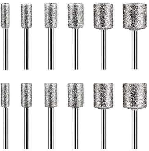Qusedwey Juego de Talla de Piedra, 12 Piezas Brocas de Diamante para Rocas de Piedra Herramientas Rotativas de CeráMica de Vidrio (4 Mm 5 Mm 6 Mm 8 Mm 10 Mm 12 Mm)