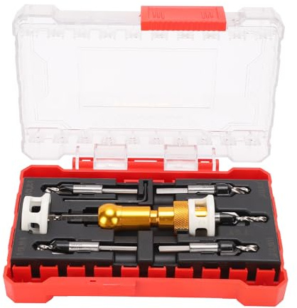 Luocute Juego de 5 Brocas Avellanadoras, con Tope de Profundidad, Control de Profundidad Ajustable para Tornillos para Madera, Incluye 5 Brocas Centrales