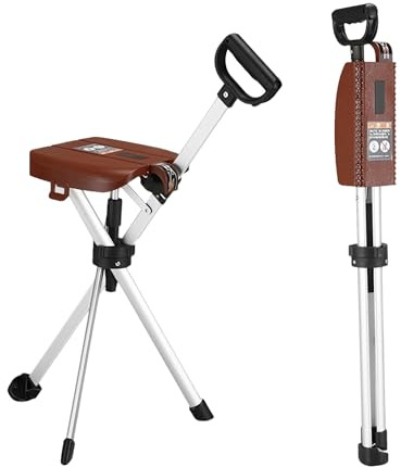 HZWJD Canne-Siège/Chaise Pliante Canne De Marche Siège Portable Supportant Jusqu'à 110 Kg Unisexe,pour La Marche Et Les Pauses Brown