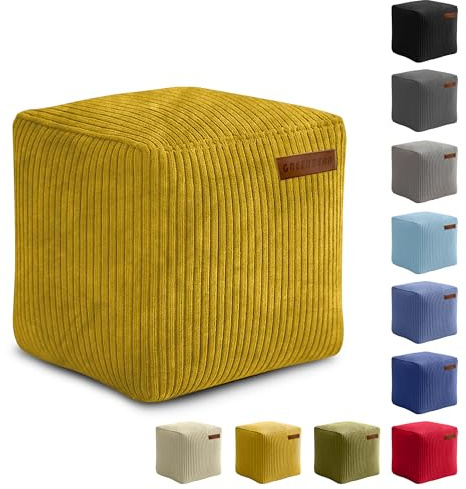 Green Bean Indoor Cord Sitzhocker Pouf Cube 40x40x40cm mit EPS-Perlen Füllung - kuschelig weich waschbar - die ideale Ergänzung zum Sitzsack für Kinder & Erwachsene - Gelb
