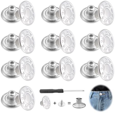 20PCS Boutons Pour Jean, Boutons Pression à Coudre Métal 17 mm, Boutons Pression à Coudre Et Remplaçables Pour Couture Réparation Et Ajustement Taille Bouton Jean Clipsable Sans Couture