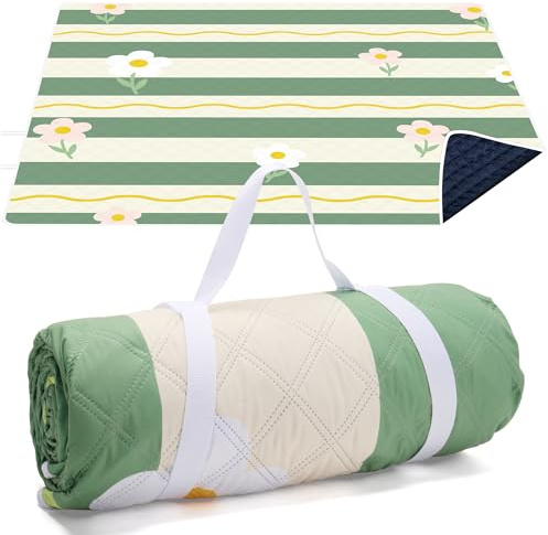 LARUTAN Picknickdecke 200x200 cm, wasserdicht & waschbar, Faltbare Stranddecke mit Tragegriff, Outdoor Decke für Strand, Camping, Park & Picknick, Provence