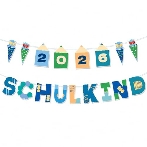 Koboko Schulkind 2026 Girlande Hänge Deko, Einschulung Deko Banner | Schulanfang Girlande für Junge, Endlich Schulkind Banner für Schuleinführung Schulanfang, Deko Einschulung Girlande Hängedeko