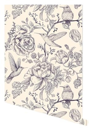 Carta Da Parati Carta da parati autoadesiva con uccelli d'inchiostro for camera da letto cabina Picchio rimovibile/rose adesivo da parete con buccia e bastone Decorazione in vinile(Color 2)