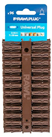 Rawlplug Uno Universal Contract Wallplug 7 mm BROWN | Rawl Plugs for Plasterboard, Masonry, Brick, Concrete | Solid Wall Plug Anti Rotation Features | Plasterboard Fixings Plug Pack of 96,68560