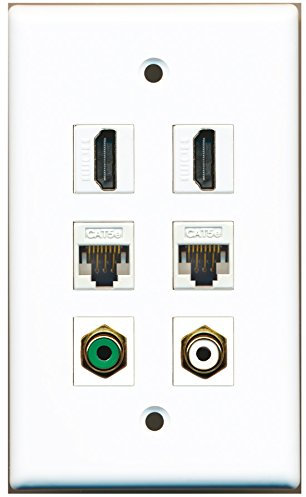 RiteAV – 2 HDMI 1 puerto RCA blanco 1 Puerto RCA verde 2 Puerto Cat5e Ethernet blanco placa de pared