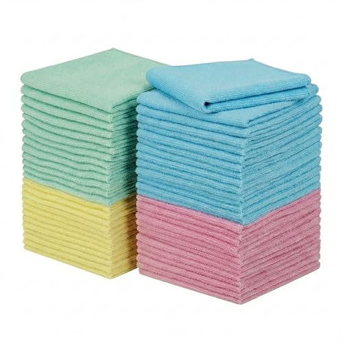 MTS Microfibre Cleaning Cloths 50 Pack, 30x30cm - Soft, Absorbent, Non Abrasive, Washable, Reusable Lint Free Duster Towels - Colour Coded Cloth Essentials for Kitchen, Car, Windows, Bathroom, Dishes