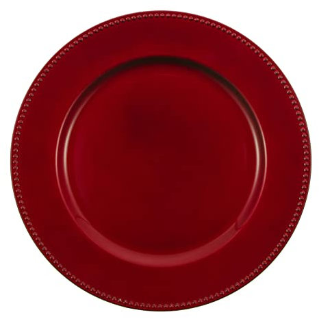 Charge It By Danny Red Christmas Charger Plates Set of 12, 13 Inch Round with Red Beaded Edges, Premium Polypropylene Holiday Table Chargers